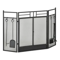 HOMCOM Opritor Scantei Semineu Modern Pliabil din Metal Negru, 122x1,6x80cm(m-1)
