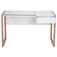 HOMCOM Masa de Birou Design din Lemn si Sticla Temperata cu Sertar 120x60x75cm(m-4)