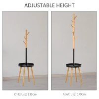 HOMCOM Cuier pom cu masuta 5 carlige inaltime reglabila(m-4)