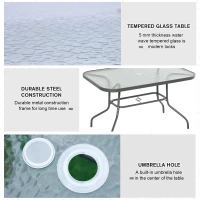 Outsunny Masa pentru Gradina din Metal si Sticla cu Orificiu pentru Umbrela120x80x70cm(m-6)