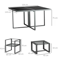 Outsunny Set cu Masa 4 Scaune şi 4 Taburete de Gradina din Aluminiu Gri(m-3)
