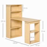 HOMCOM Birou modern cu Librarie din Lemn 120x55x120cm(m-3)