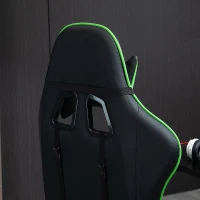 HOMCOM Fotoliu de Birou Gaming Rotativ Reclinabil in Piele Sintetica, Negru si Verde(m-10)