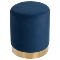 Homcom Pouf Taburet de Design Rotund din Catifea Albastra cu Fundal Auriu Ф36x42cm(m-1)