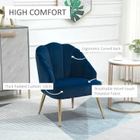 HOMCOM Fotoliu din Catifea Capitonat cu Spatar in Forma de Scoica pentru Dormitor si Living, 63x65x84cm(m-4)