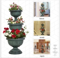 Outsunny Jardiniera pe 3 Nivele cu forma de Fantana Verde Antic Ф43 x 98,5 cm(m-5)