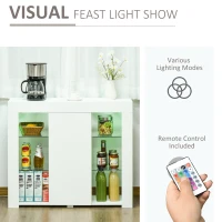 HOMCOM Bufet Modern cu Usa si lumini LED cu Finisaj Lucios si Rafturi din Sticla(m-6)