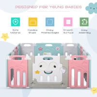 HOMCOM Gard Pliabil Copii +6 Luni cu 14 Bucati cu Interblocare, Incuietoare si Jocuri(m-6)