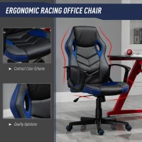 Vinsetto Scaun de Gaming Fotoliu de Birou Rotativ cu Roti din Piele ecologica Negru si Albastru(m-7)