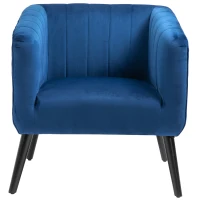 HOMCOM Fotoliu Modern Stil Nordic Invelis din Catifea si Picioare din Lemn, Albastru, 70.5x70x76cm(m-4)