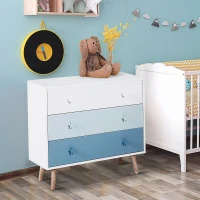 Homcom Mobilier Comoda cu Picioare din Lemn de Pin 3 Sertare Alb si Albastru 90 x 42 x 80cm(m-2)