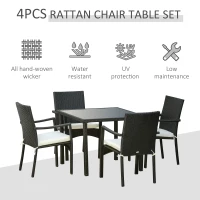 Outsunny Set 4 Scaune de Gradina si Masa cu blat d Sticla Mobilier Ratan PE(m-4)