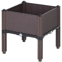 Outsunny Set 2 Buc Vas de Flori Inaltat Componibil in PP Rattan Maro(m-9)