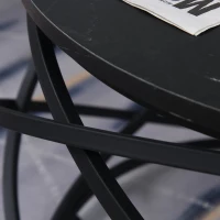 HOMCOM Masuta pentru Cafea Rotunda Blat Efect Marmura Cadru din Metal Negru(m-9)