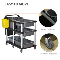 HOMCOM Carucior de menaj profesional cu 3 niveluri Tavi Galeti Cosuri Gri(m-4)