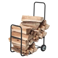 Outsunny Suport pentru lemne de foc Suport lemne cu 2 roti carucior din metal negru(m-1)