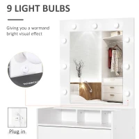 HOMCOM Masuta de Toaleta pentru Camera cu Oglinda 9 Lumini LED Sertar si Compartimente Deschise Alb(m-5)