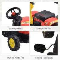 HOMCOM Tractorcu pedale si Excavator control manual pentru copii 3-6 ani rosu(m-7)