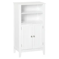 Kleankin Dulpa pentru Baie cu Rafturi Reglabile si 2 Usi din Lemn, Alb 50x30x93cm(m-1)