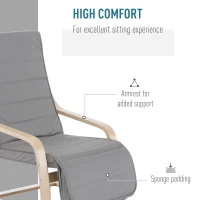 HOMCOM Fotoliu Relax cu Suport pentru Picioare pe 5 Niveluri si Tetiera din Lemn de Mesteacan(m-6)