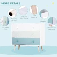 Homcom Mobilier Comoda cu Picioare din Lemn de Pin 3 Sertare Alb si Albastru 90 x 42 x 80cm(m-7)