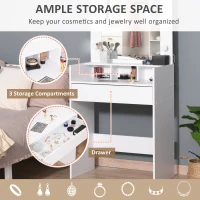 HOMCOM Masuta de Toaleta pentru Camera cu Oglinda 9 Lumini LED Sertar si Compartimente Deschise Alb(m-4)