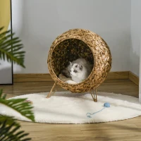 PawHut Cos pentru Pisici Pana la 5 kg Casuţa pentru Pisici din Ratan Maro Φ52x58cm(m-2)