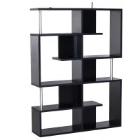 Homcom Mobilier cu Rafturi Librarie 5 Niveluri in Lemn, Negru, 120x28.6x160cm(m-2)
