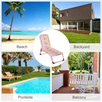 Outsunny Sezlong pentru Copii Pliant din Metal si Poliester, Spatar Rabatabil pana la 180° Roz(m-7)