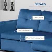 Homcom Canapea Colt Extensibila – 3 Locuri Catifea cu sezlong Depozitare(m-6)