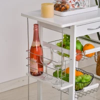 HOMCOM Carucior de Bucatarie cu Economisire de Spatiu din Lemn Alb cu 4 Roti 3 Cosuri Detasabile(m-7)