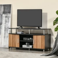 HOMCOM Mobilier TV Modern cu 2 Rafturi, Gauri cablu si 2 Dulapioare in PAL 105x40x55cm Negru-Maro(m-2)