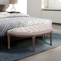 HOMCOM Banca pentru Capatul patului Semicirculara cu Structura de Lemn si Capitonata in Stil Chesterfield Beige 140,5x51x48cm(m-2)