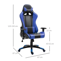 HOMCOM Fotoliu pentru Birou Gaming din Piele Sintetică Rotativ și Reclinabil cu Susținere Lombară și pentru Gât 67 x 67 x 123-132cm Negru-albastru(m-3)