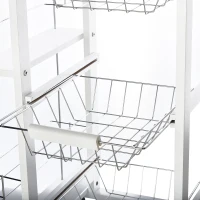 HOMCOM Carucior de Bucatarie cu Economisire de Spatiu din Lemn Alb cu 4 Roti 3 Cosuri Detasabile(m-8)