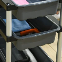 HOMCOM Carucior de menaj profesional cu 3 niveluri Tavi Galeti Cosuri Gri(m-9)