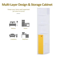 HOMCOM Raft de Colt Alb cu Dulapior Galben – 5 Polite Decorative(m-4)