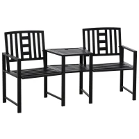 Outsunny Set Masuta si Scaune de Gradina de Exterior din Metal Negru(m-1)