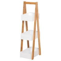 HOMCOM Mobilier Baie cu economisire spatiu Raft cu 3 etajere din MDF si bambus alb(m-1)
