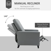 HOMCOM Fotoliu Relax Capitonat si Rabatabil Manual, din Imitatie de piele, 70,5x86x99cm - Gri(m-5)