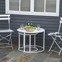 Outsunny Set 2 Masute de Salon s Gradina Se Stivuiesc din Fier, Alb(m-2)