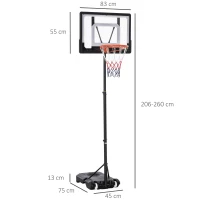 HOMCOM Cos de Basket cu Înaltime reglabila 160-210 cm din otel si baza cu roti(m-3)