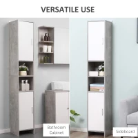 Kleankin Dulap Baie Coloana – 30×30×180 cm, Lemn Efect Ciment(m-8)