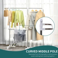 HOMCOM Suport pentru imbracaminte şi pentru Rufe Extensibil cu 3 nivele şi roti din Otel(m-5)