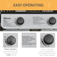 Outsunny Gratar cu Gaz din Otel 2 Arzatoare de 2,8 kW cu Capac Etajere Roti(m-5)