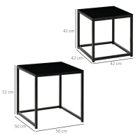 HOMCOM Set 2 Masute pentru Sufragerie Moderne din Otel si Sticla Securizata - Negru(m-3)