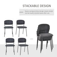 HOMCOM Set de 4 Scaune moderne Capitonate si Stivuibile, din Tesatura si Metal Gri(m-4)