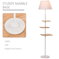 HOMCOM Veioza de podea cu Raft pivotant si Baza de Marmura Alba 38x38x155cm(m-6)