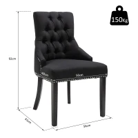 Homcom Scaun pentru Pranz Eleganta Captusita Invelis din Lin cu Nasturi Matlasati Negru(m-4)