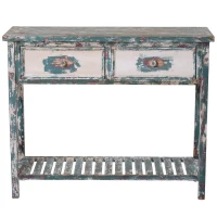 Homcom Masa Consola din Lemn de Brad cu Efect Vintage cu 2 Sertare 110x38x90 cm(m-3)